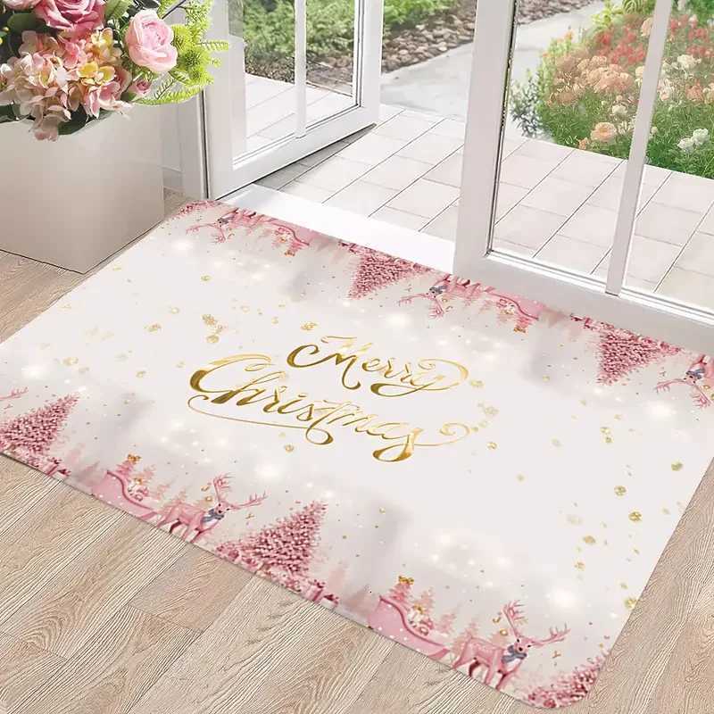 VIKAMA Pink Christmas Doormat - Minimalist Anti-Slip Snowflake Design Suitable for Indoor/Outdoor Entryway Bathroom DecorM251117