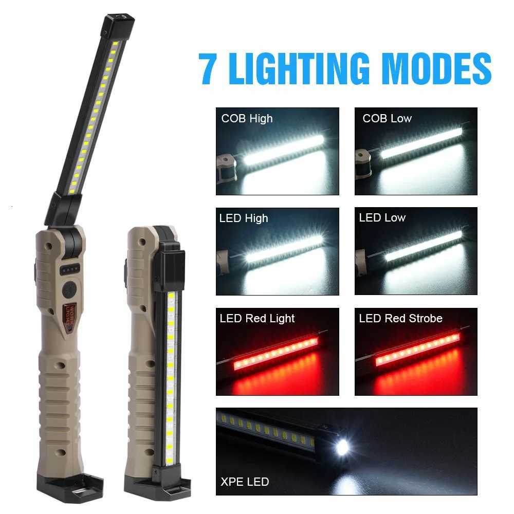 Folding COB XPE LED Work Light Handheld Flashlight with Built-in Battery Lamp Torch Emergency Car Inspection Lamp Red SOS Strobe M251117