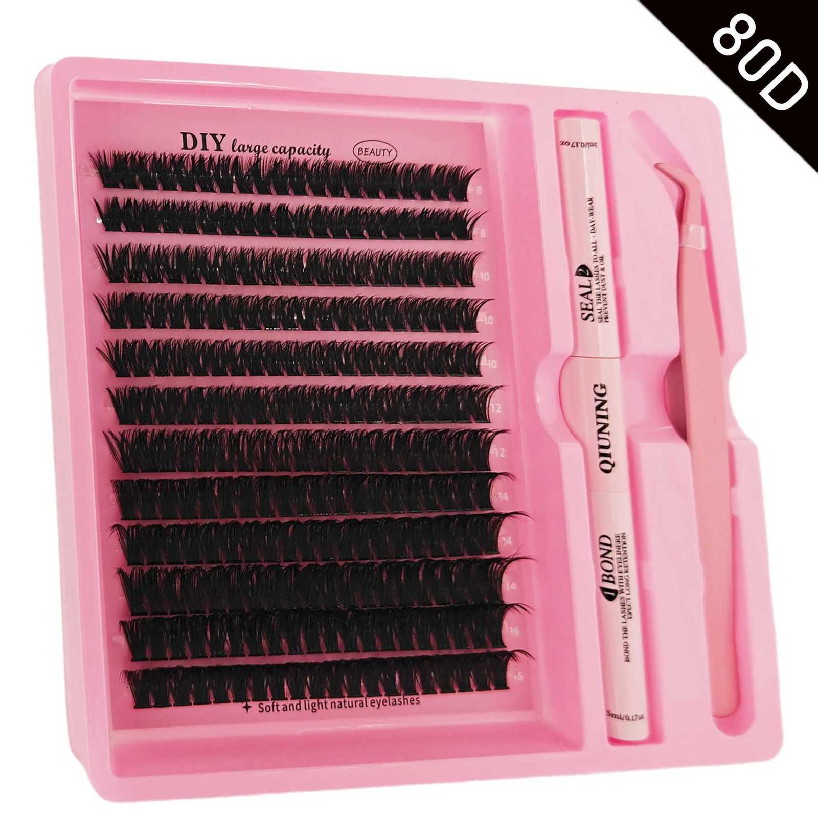 QIUNING Eyelash Clusters Kit Fluffy Individual Lashes Lash Bond and Seal and Remover Faux Mink Lashes Eyelash Extension DIYT251117