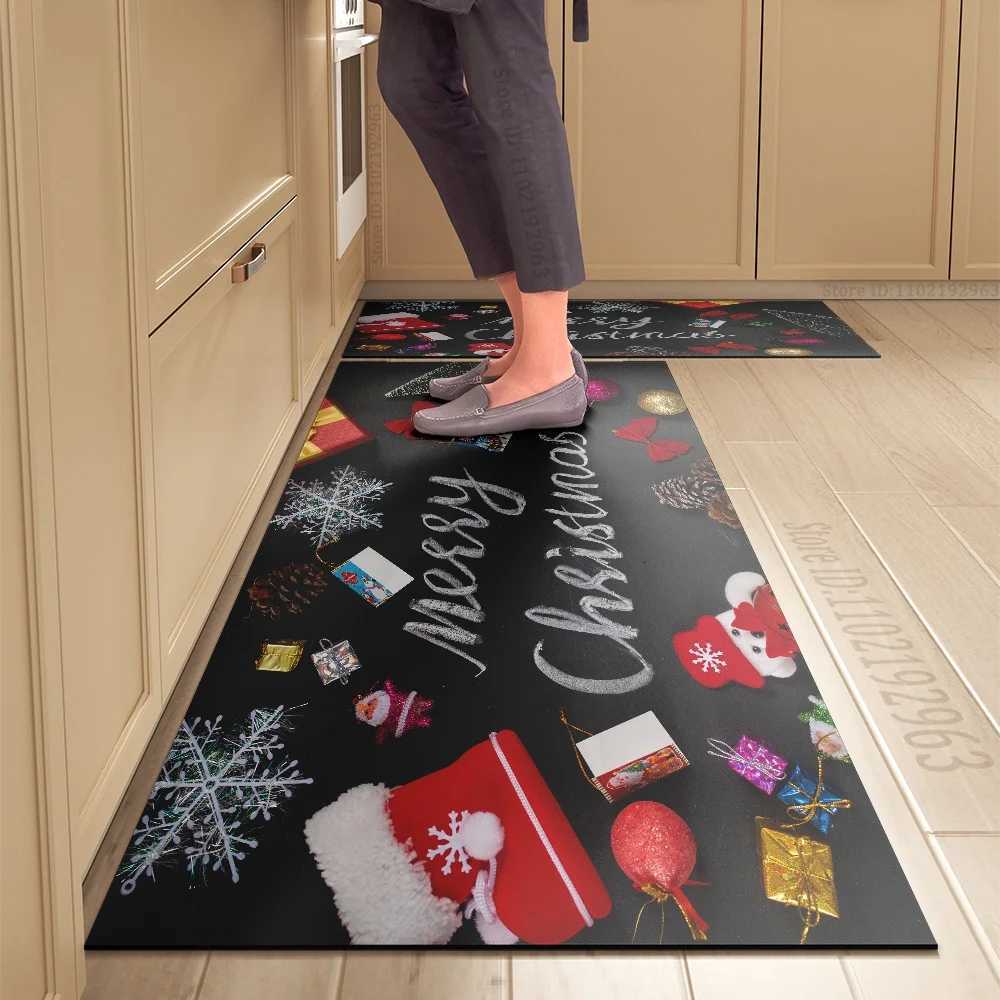 Christmas Kitchen Floor Mat Washable Holiday Entrance Doormat Decorative Rug for Living Room Bedroom Home Decor Party DecorationM251117