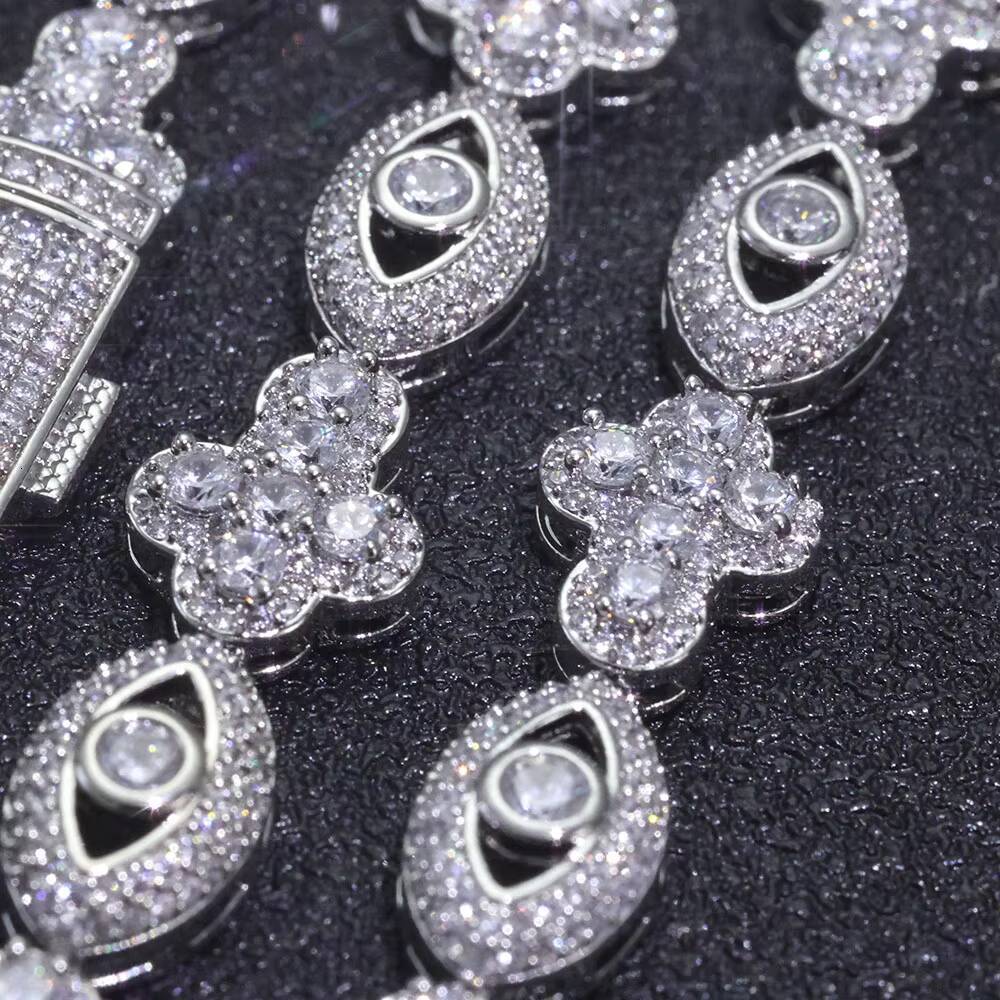 Moissanite Bling Diamond Cross Necklace with Eye Design Men Hip Hop Jewelry Micro Pave Cubic Zirconia Silver Plated Cuban Chain Gift