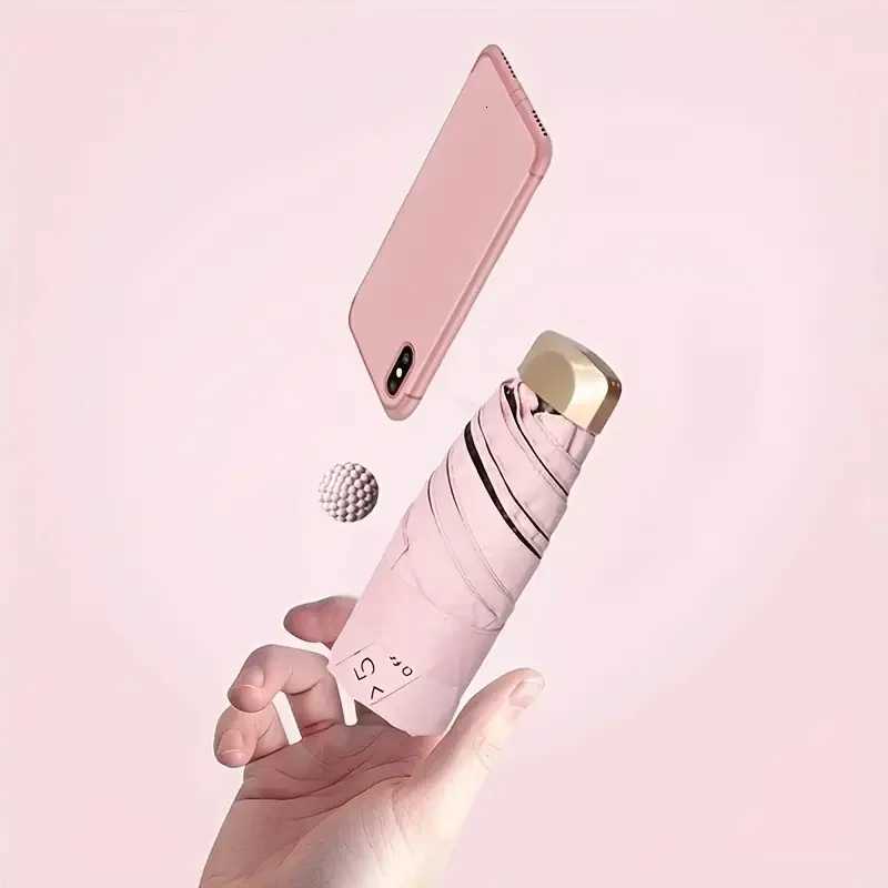 6-Rib Mini Folding Umbrella Lightweight Aluminum Handle Manual Open/Close Portable Cartoon Design Durable for Rainy Days C251117