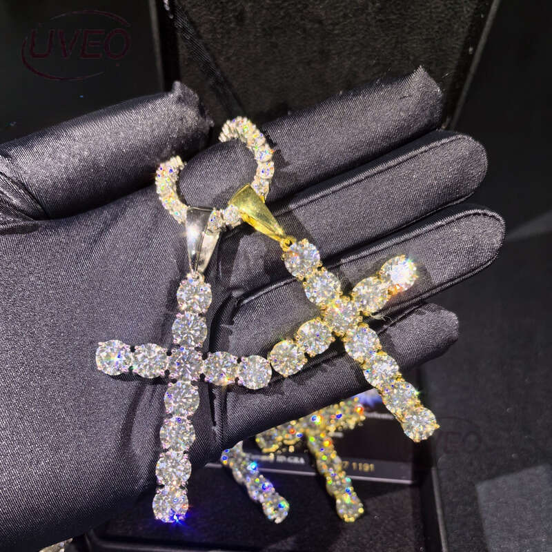 Gold Sterling Silver VVS 925 Jewelry Iced Out Moissanite Cuban Anklet Hiphop Pass Dias Tester Cuban Link Chains Pendant Mens Women Gift Moissanite Cha