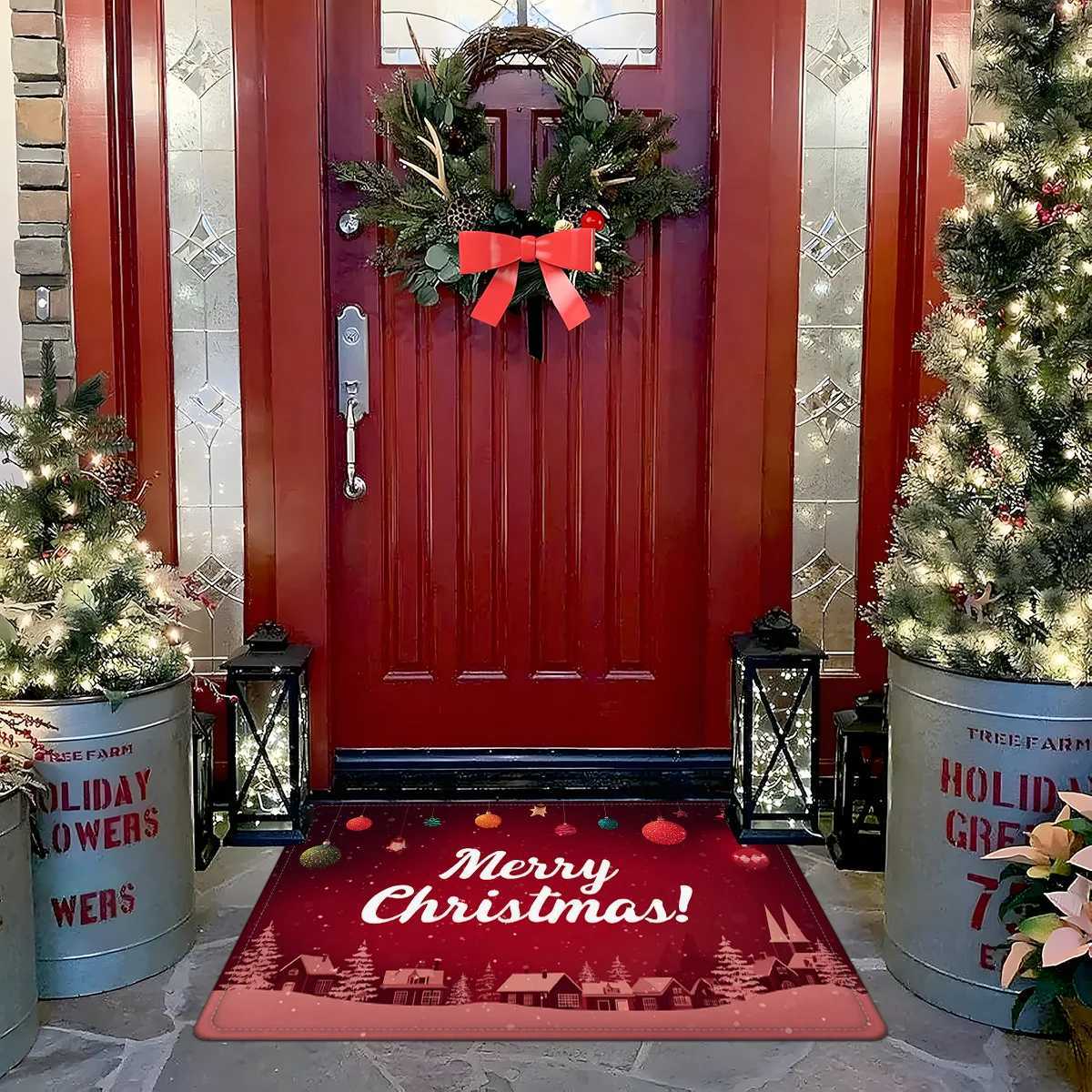 Christmas Doormat Carpet Heavy-Duty Absorbent Non-Slip Mat with Merry Christmas Text Machine Washable for Front Door DecorM251117