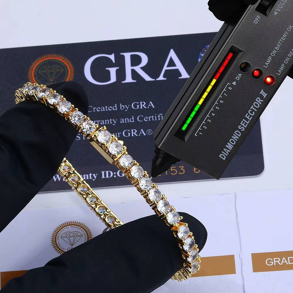 Trendy Brand Men S925 Silver Fine Chain Bracelet Cross-Border Hip Hop Customized Tennis Chain Moissanite