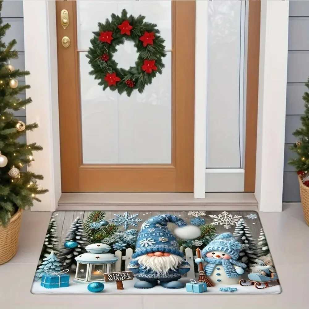 Christmas Blue Hat Dwarf Snowman Carpet Home Decoration Entry Door Bathroom Anti-Slip And Super-Absorbent Floor MatM251117