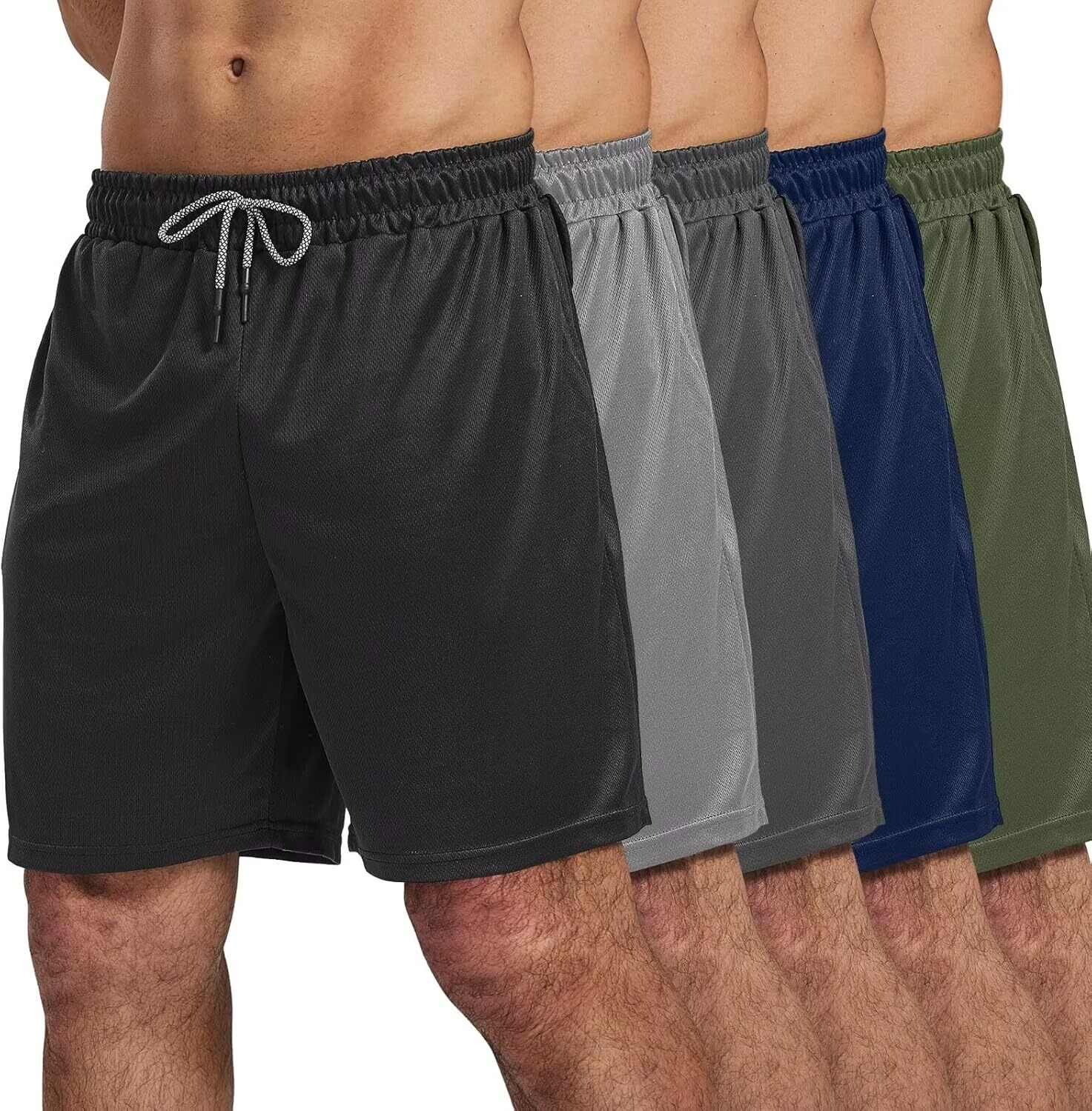 5 Pack Gym 7 inch, Mens Athletic Running Dry Fit & Mesh Active Workout Shorts for Men with Pockets