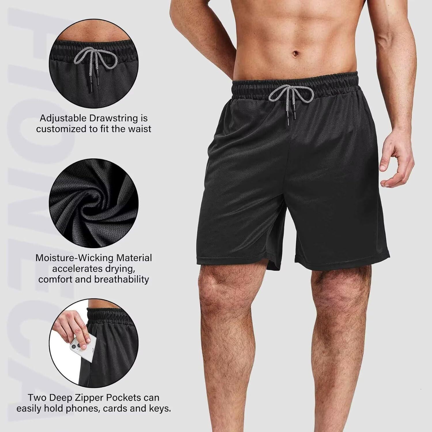 5 Pack Gym 7 inch, Mens Athletic Running Dry Fit & Mesh Active Workout Shorts for Men with Pockets
