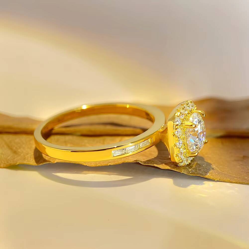 Ready to Ship 925 Sterling Silver VVS Moissanite Engagement Wedding Ring Fine Rings with Synthetic Gemstone for Women