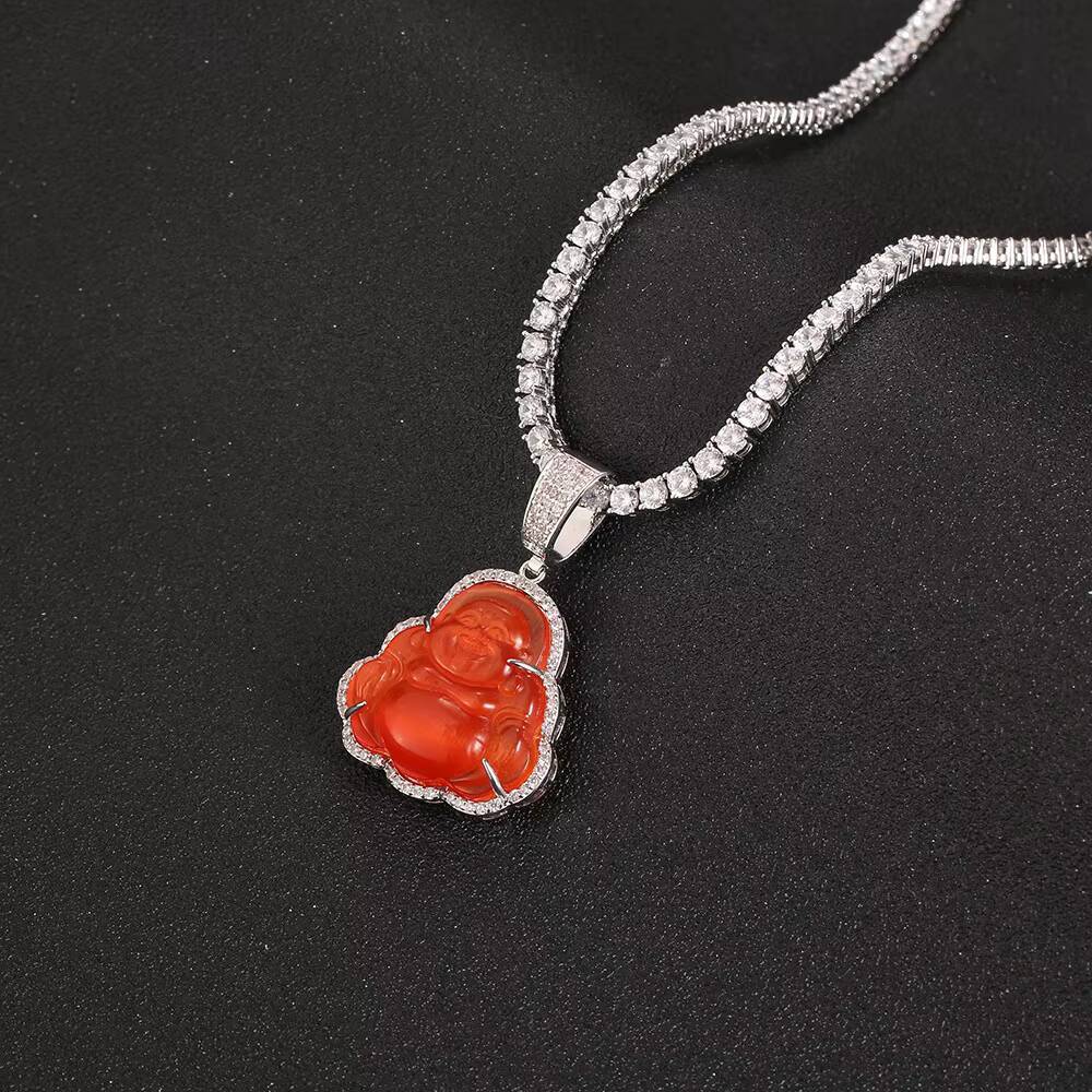 Micro Pave CZ Pendant Necklace Hip Hop Jewelry Opal Maitreya Buddha Pendant