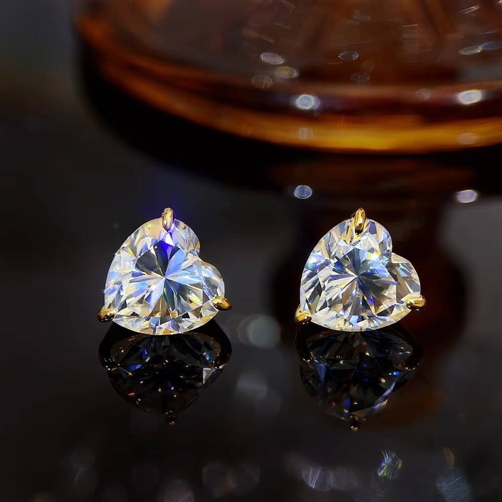 925 Silver Fine VVS Grade Moissanite Heart Earrings 99MM Heart Cut Stud for Men and Women with Screw Back Certificate