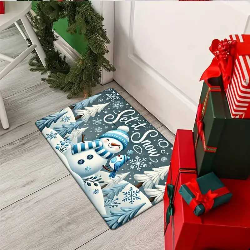 1PC Cozy Christmas Snowman Flannel Doormat-Non-Slip Machine Washable Durable No Fade Soft Absorbent Suitable For Home DecorM251117