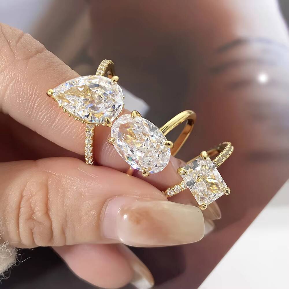 Luxury 925 Sterling Silver Fine Jewelry Pear Shape Cubic Zirconia Wedding Engagement Ring Non-Fade Bling Iced Pear CZ for Women