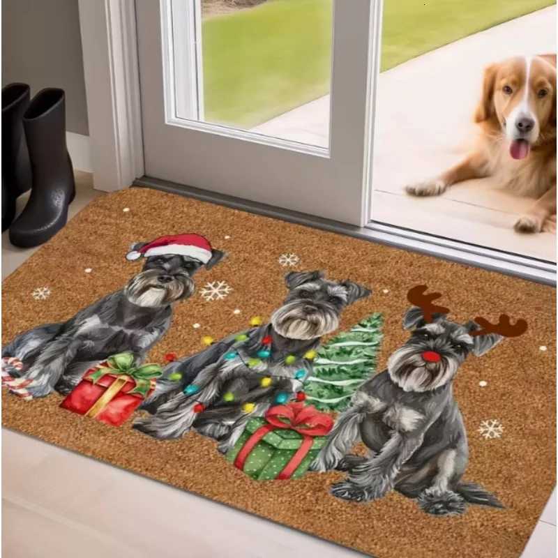 Holiday Mini Schnauzer Christmas Doormat Super Soft Carpet with Holiday Dog Design Suitable Bathroom and Living Room DecorationM251117