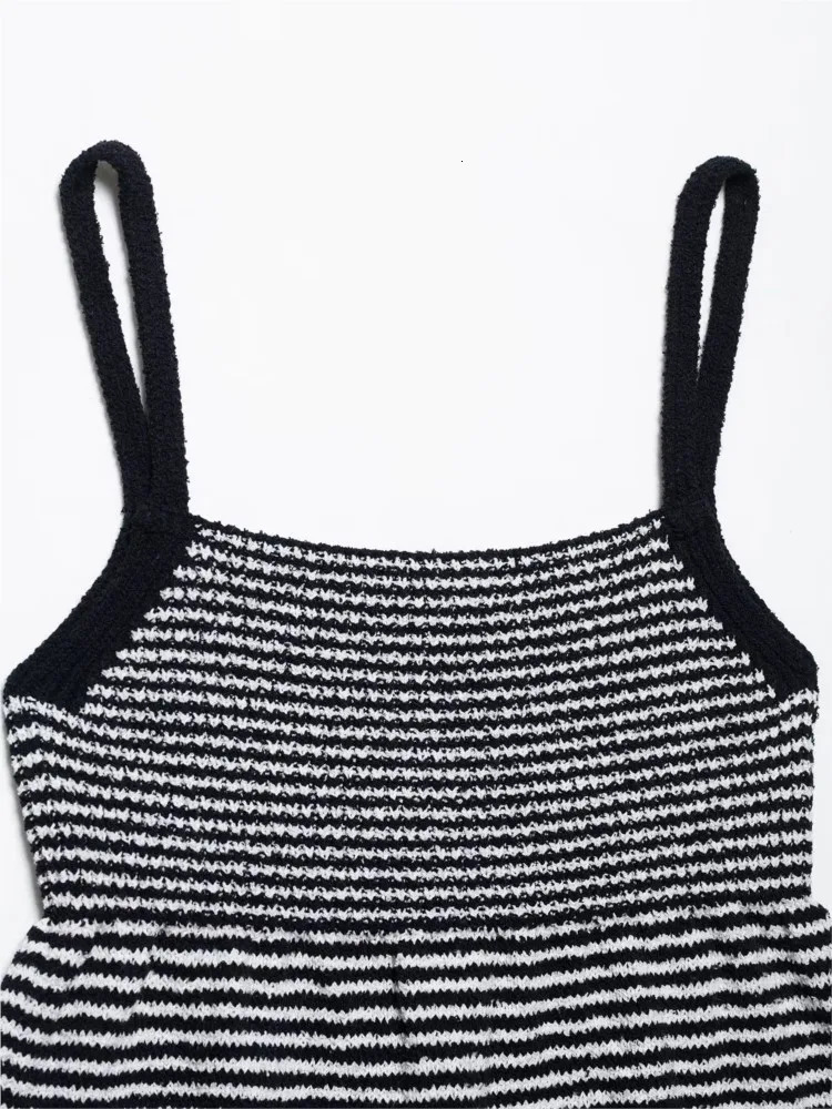 Knit Striped Peplum Top Women Sexy Backless Waistcoat Elastic Lady Tank Top Thin Shoulder Strap Female Flared Hem Tops 250417