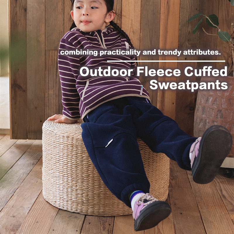 Trousers Kids' Outdoor Fleece Cuffed Sweatpants, Water-Repellent Textured Mountain-Style Joggers, New Season Hiking & Daily Wear 25AG2030