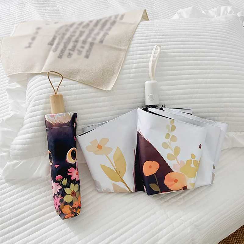 Bouquet Cat Umbrella Triple Folding Fully Automatic Umbrella Sunscreen UV Protection and Rain/Rain Dual Use Sunshade Umbrella C251117