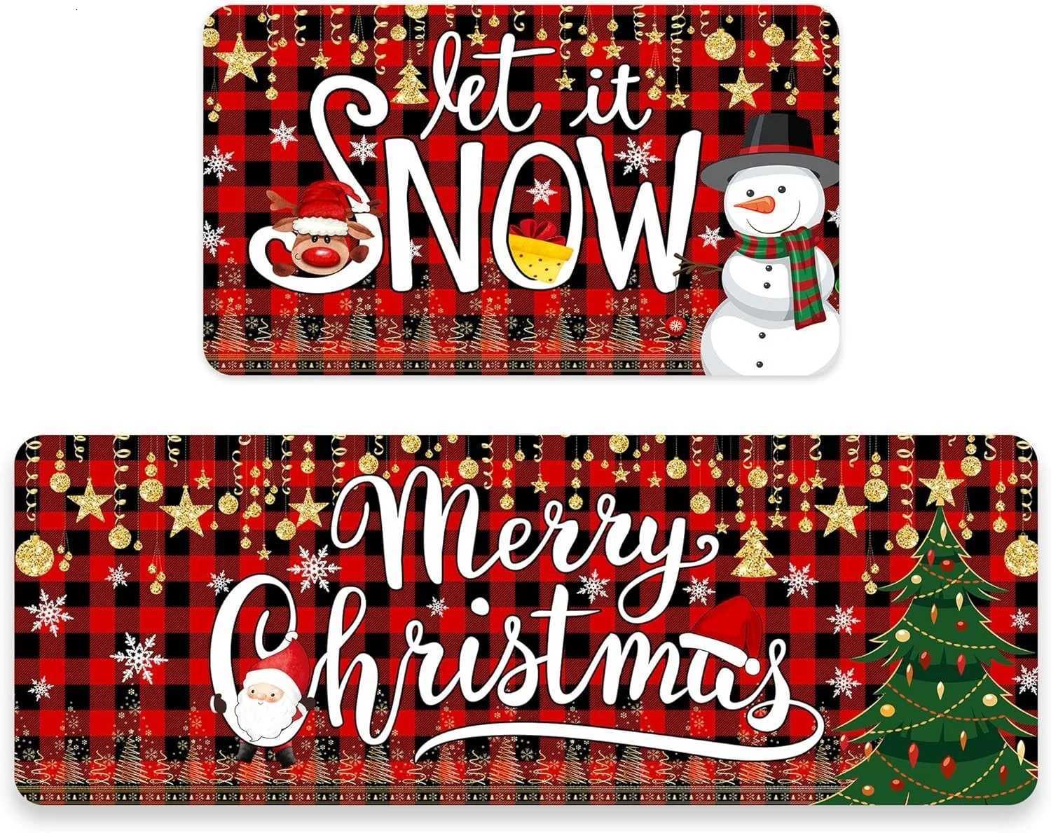 VIKAMA2PCS Christmas Kitchen Mat Crystal Velvet Long Strip Foot Mat Resistant To Dirt And Wear Festive Decor Mat Home DecorM251117