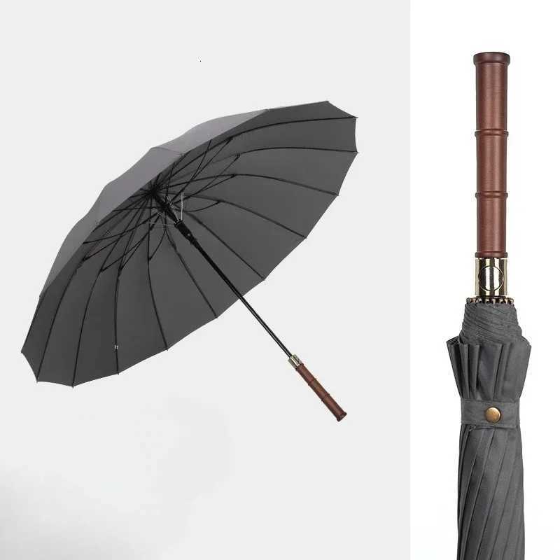 Resistant Wooden Handle Long Handle Umbrella 16 Bone Reinforced Sturdy Umbrella Wind Resistant Automatic Double Person Storm C251117