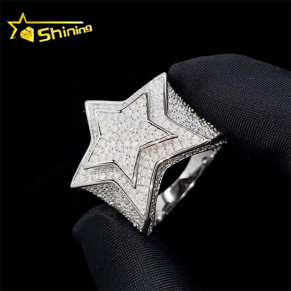 Hip Hop Iced Out Lab Diamond Jewelry Silver 925 Vvs Moissanite Men Star Rings