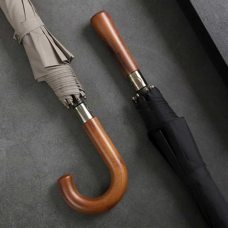 Wooden Handle Long Umbrella Big Strong Windproof Black Umbrellas Double Layer Men Business Rain Umbrella 8K Male Paraguas C251117