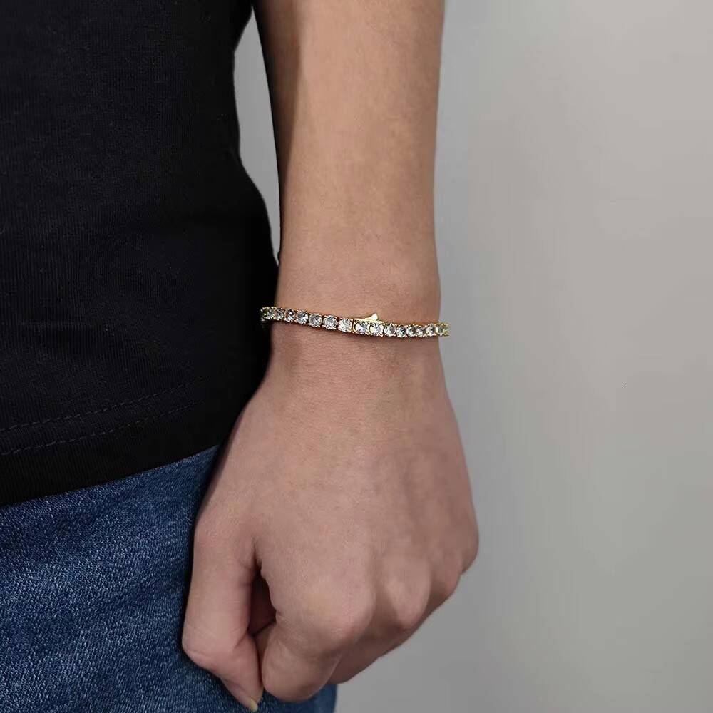 Moissanite Lab Grown Diamond Tennis Chain 18k Gold Plated Cz Diamond Bracelet Tennis Chain Hip Hop Jewelry
