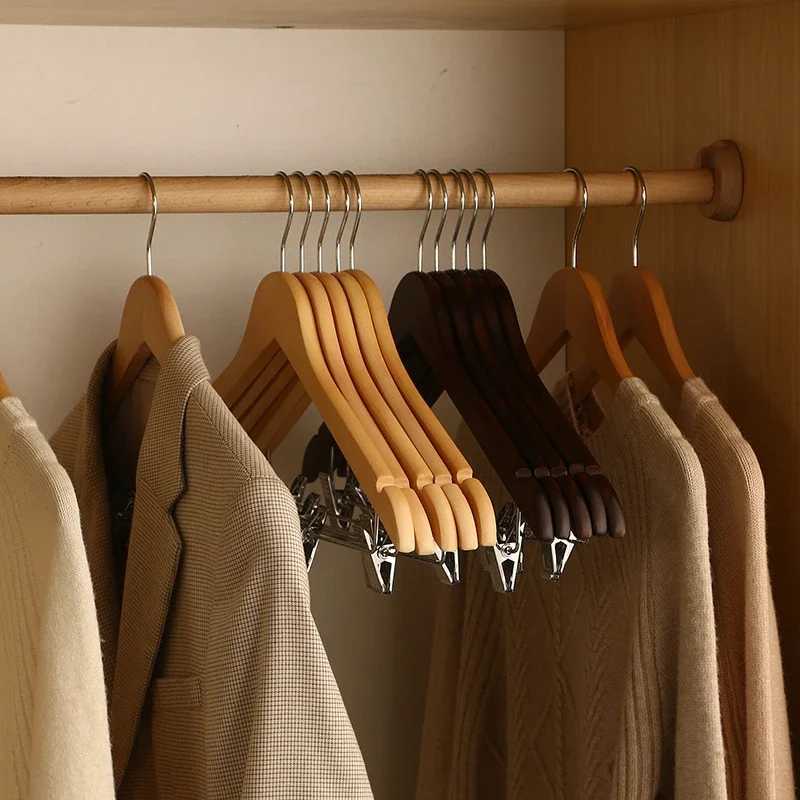 5PCS High-Grade Wooden Suit HangersSkirt Hanger Solid Wooden Trouser Rack with Shoulder Notches for Dress Jacket C251117