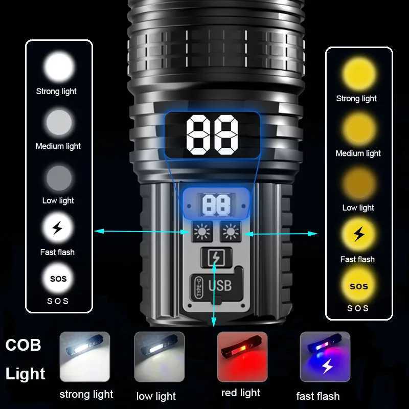 Most Powerful LED Flashlight Rechargeable Super Bright Flashlights Long Range Tactical Torch Light For Fishing Hunting M251117