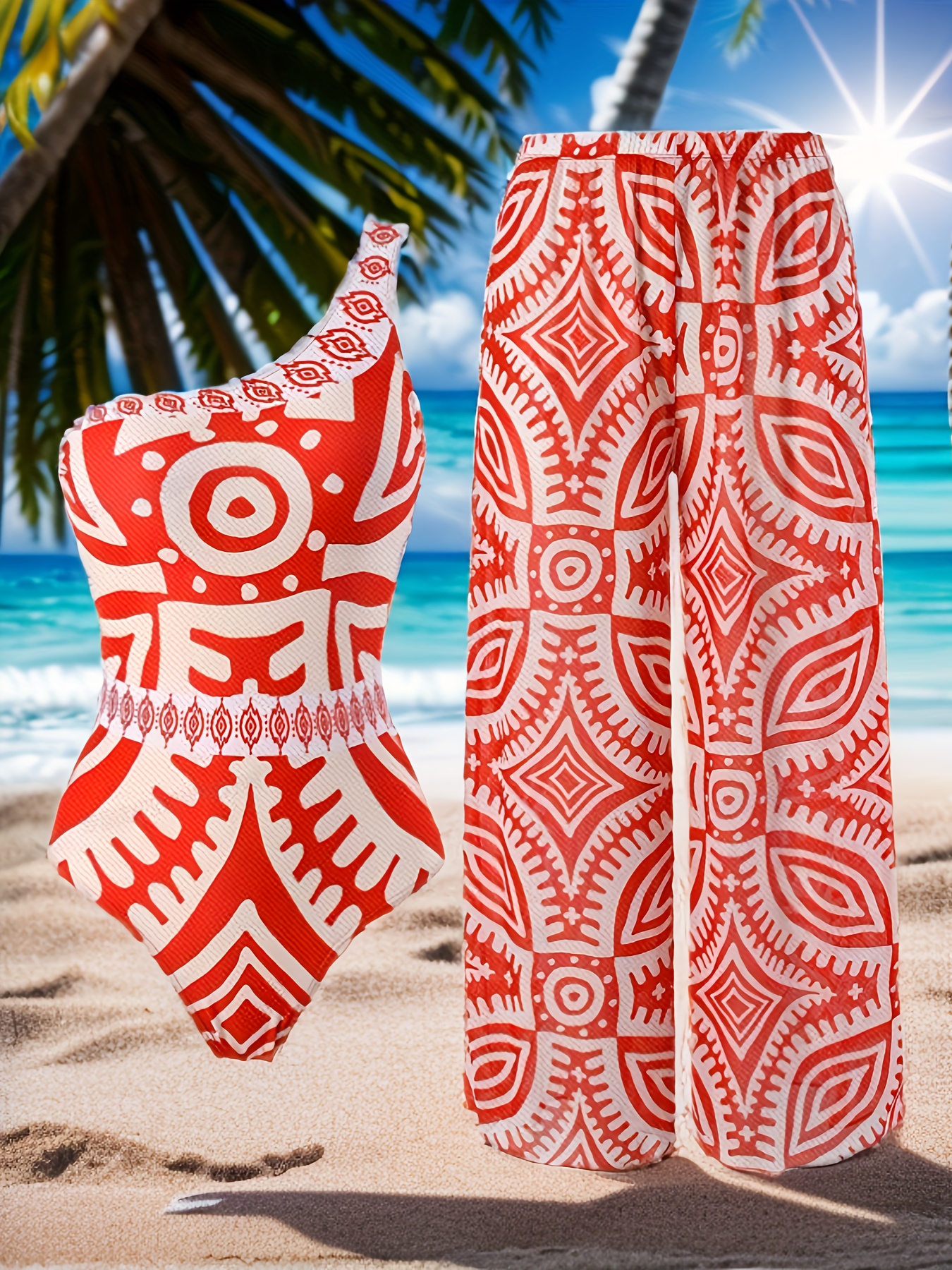 Women One Swimsuit with Cover up Set High Waisted Beach Wrap Skirt Two Piece Bathing Suit