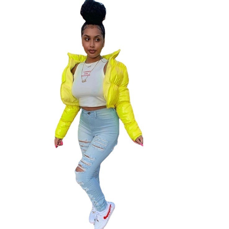 Autumn and winter cotton coat bright metal short womens cotton coat 241014