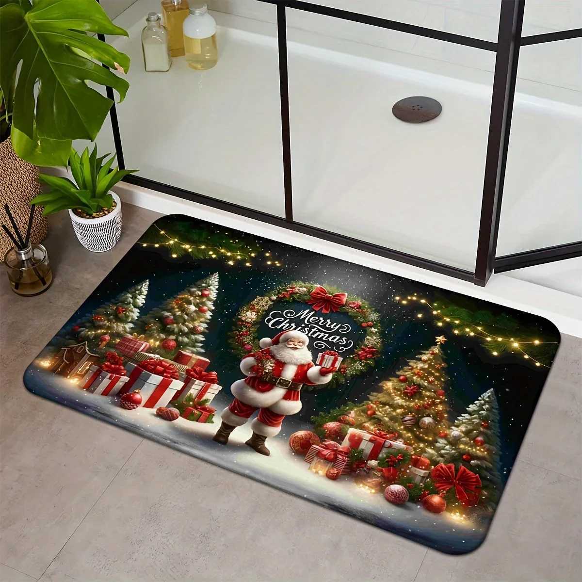Christmas Santa Claus Entrance Welcome Doormat Bedroom Bedside Foot Mat Balcony Hallway Bath Non-slip Rugs Christmas DecorationsM251126