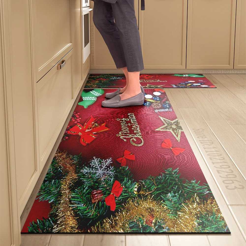 Christmas Kitchen Floor Mat Washable Holiday Entrance Doormat Decorative Rug for Living Room Bedroom Home Decor Party DecorationM251117