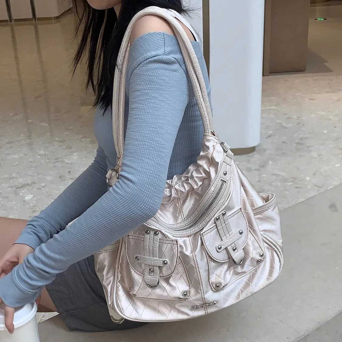 Girls Y2k Shoulder Bags for Women Large Capacity Grunge Tote Handbag Luxury Designer Female Multi-pocket Underarm Bag 2023 TrendW251117