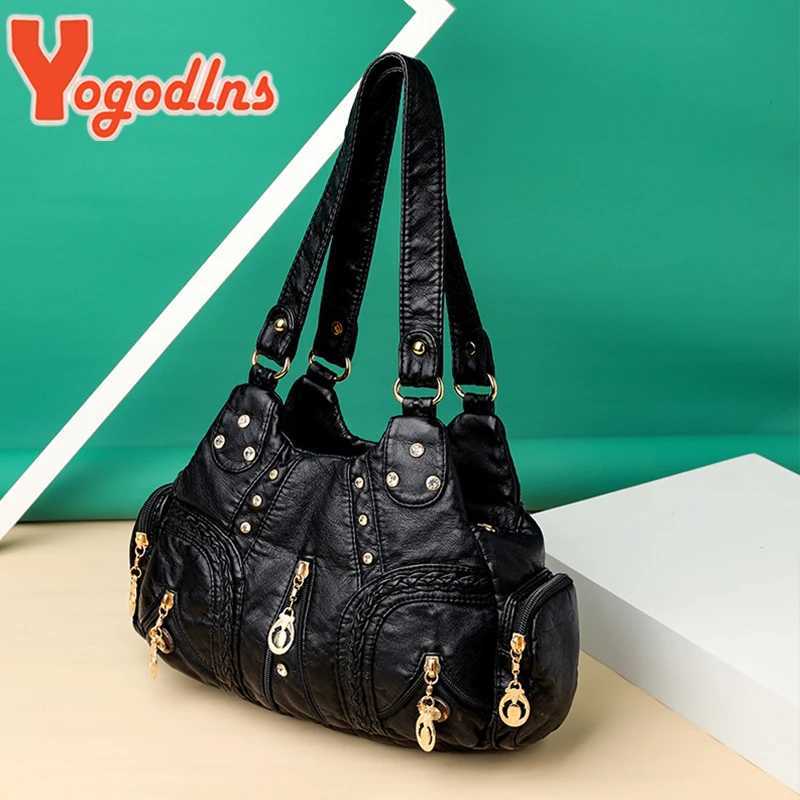 Yogodlns Vintage Soft PU Leather Shoulder Bag Women Large Capacity Handbag Fashion Crossbody Bag Stitching Color Handle Bag sacW251117