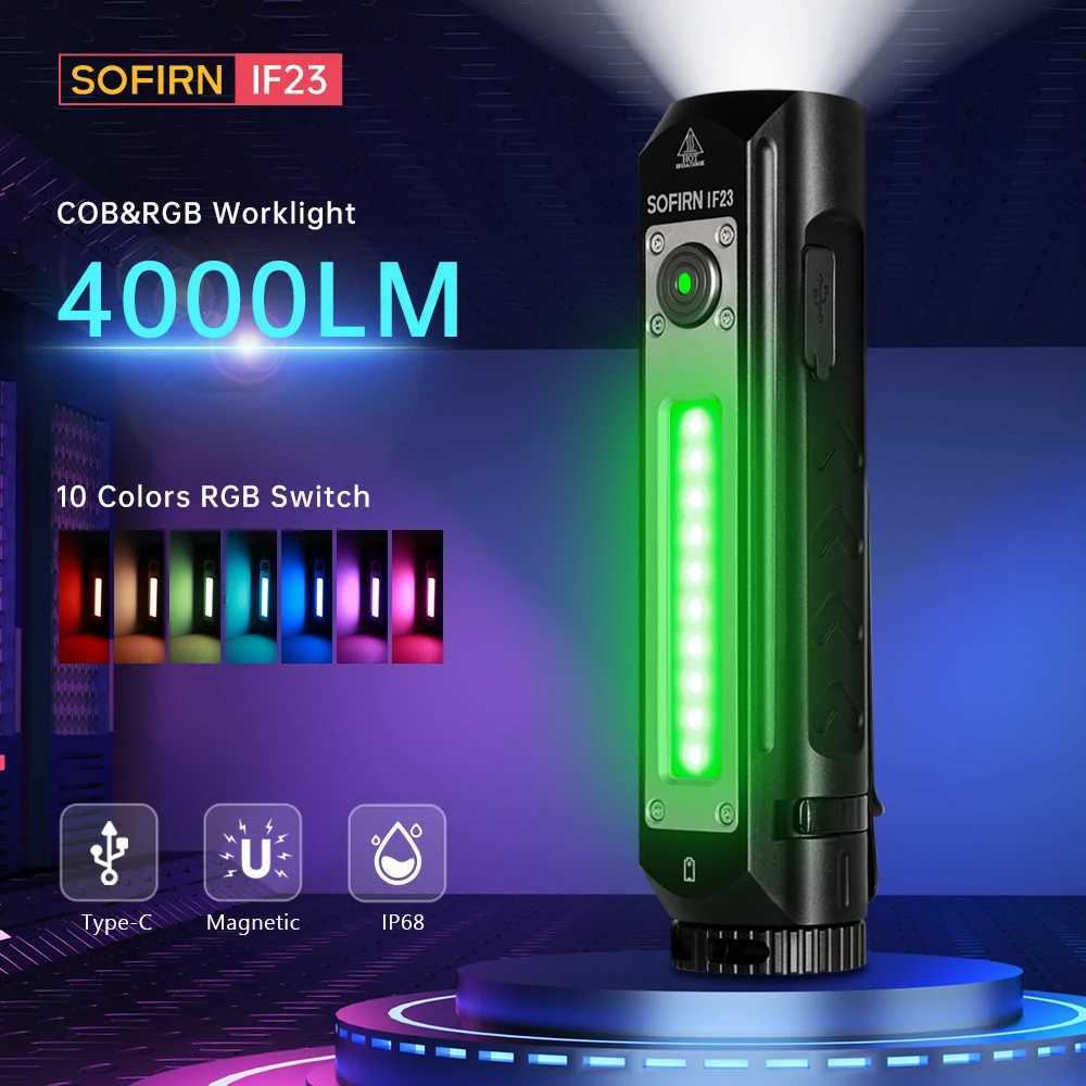 Sofirn IF23 RGB Light 4000lm Powerful LED Flashlight 21700 5V 3A USB C Rechargeable Floodlight Spotlight Torch with Magnetic M251117