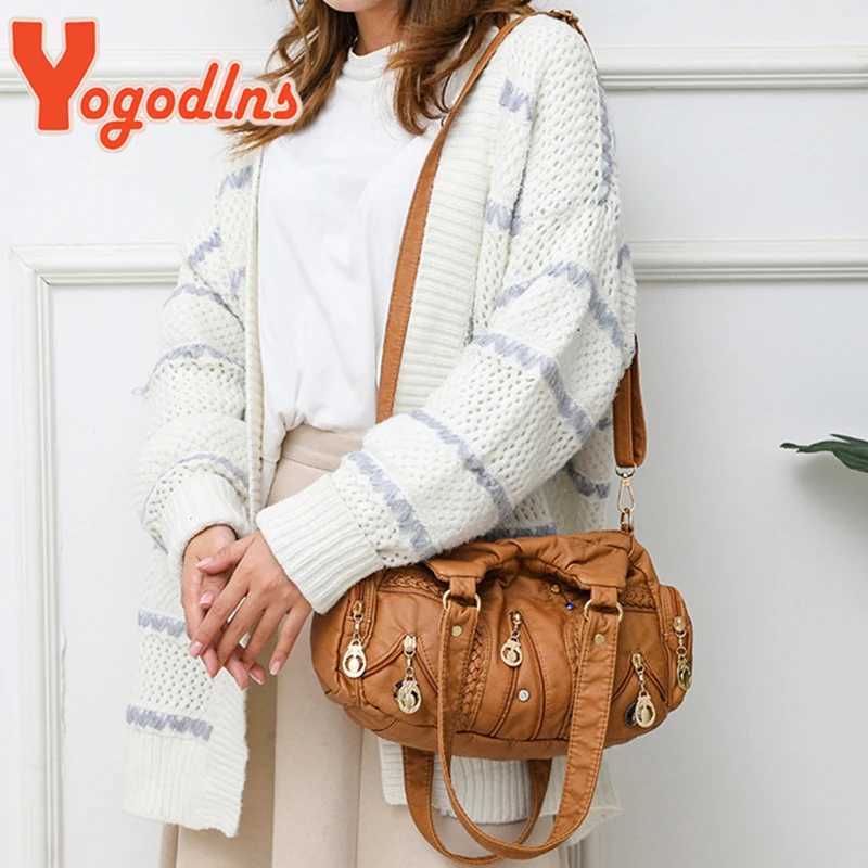 Yogodlns Vintage Soft PU Leather Shoulder Bag Women Large Capacity Handbag Fashion Crossbody Bag Stitching Color Handle Bag sacW251117