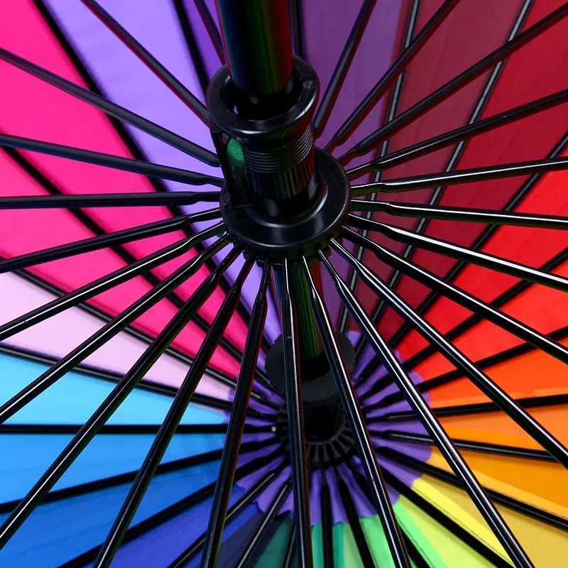 JPZYLFKZL 24K New Long-handle Rainbow Umbrella 2-3 People Car Luxury Large Windproof Straight Umbrella Corporation C251117