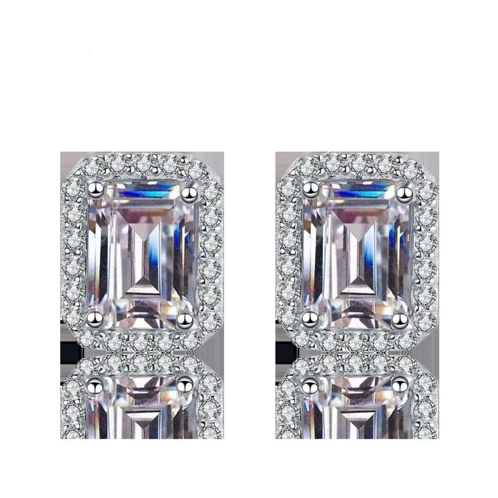 DHcollection Hot Sterg Sier Rectangular Women's Model with Pt950 Gold Plated Earrings, Moissanite Dia Earrings