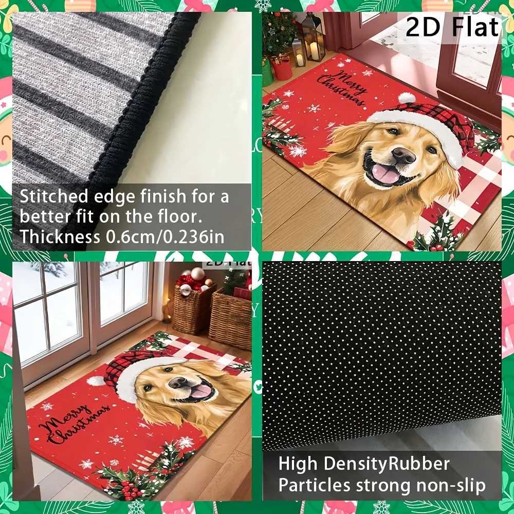 VIKAMA Christmas Cute Golden Retriever Print Floor Mat Winter Anti-Slip And Dirt-Proof Washable Bathroom Carpet Home DecorM251117
