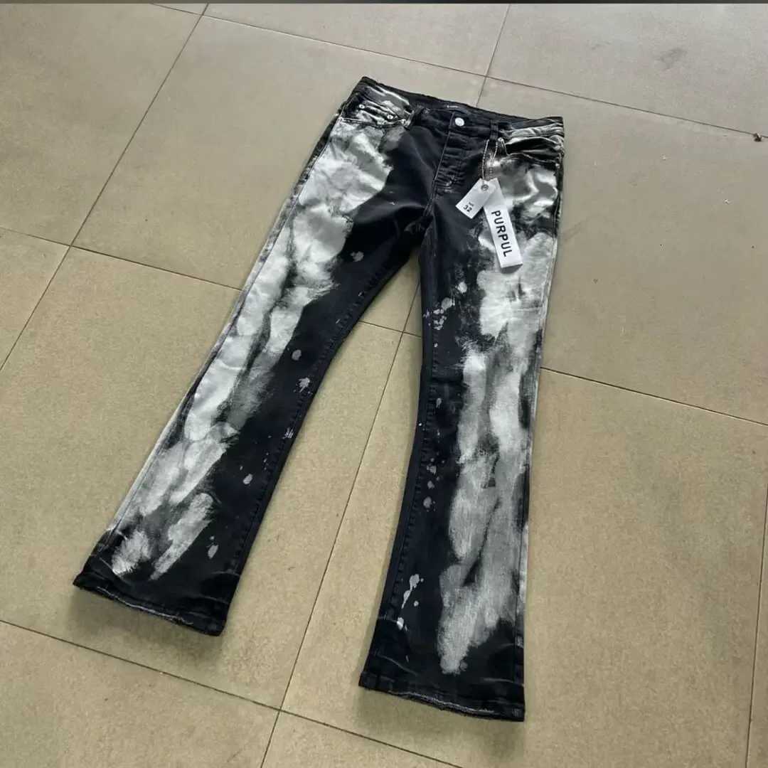 American Style High Street Splashed Ink Bell Bottom Color Block Jeans Mens Slim Fit Elastic Long Pants Trendy Brand New ModelW251117