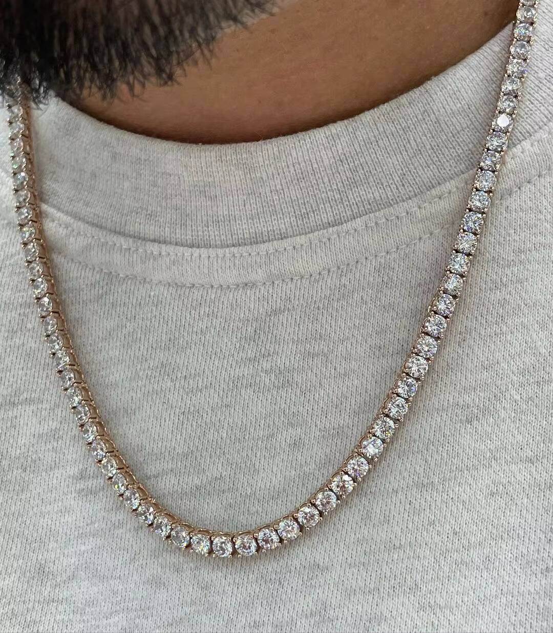 Dropshipping 14K 18K Gold Plate 925 Silver Moissanite Tennis Chain Bracelets 5mm VVS Diamond Necklace for Women Men