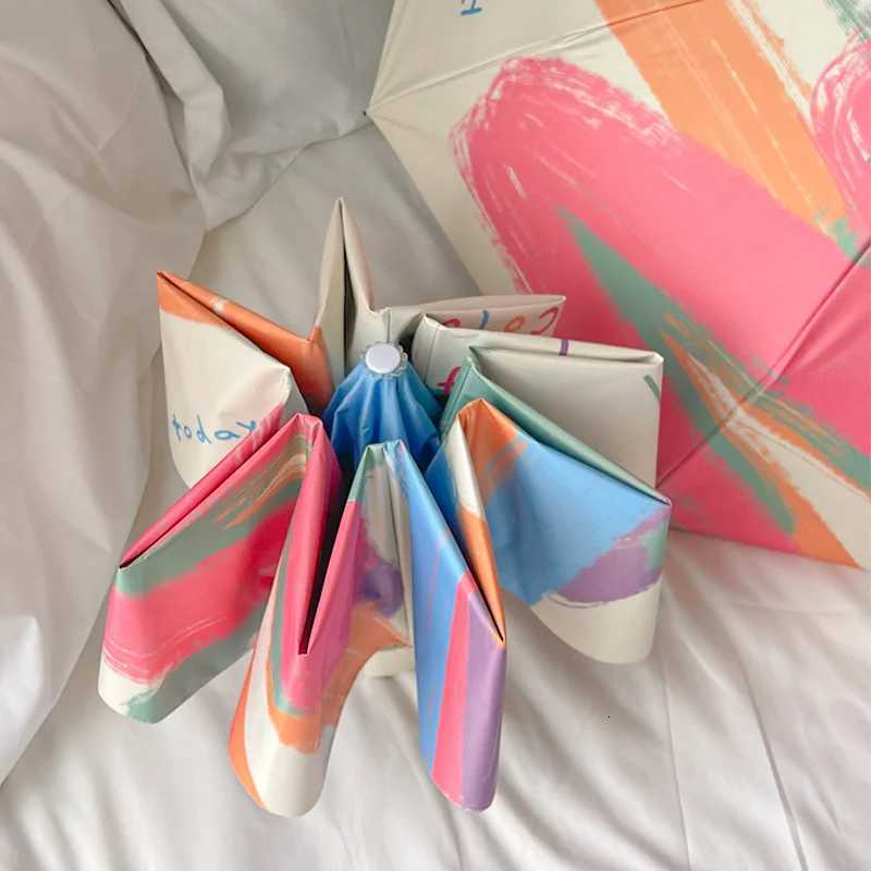 Rainbow graffiti simple sun protection umbrella foldable portable hand-powered automatic umbrella for sunny and rainy days C251117