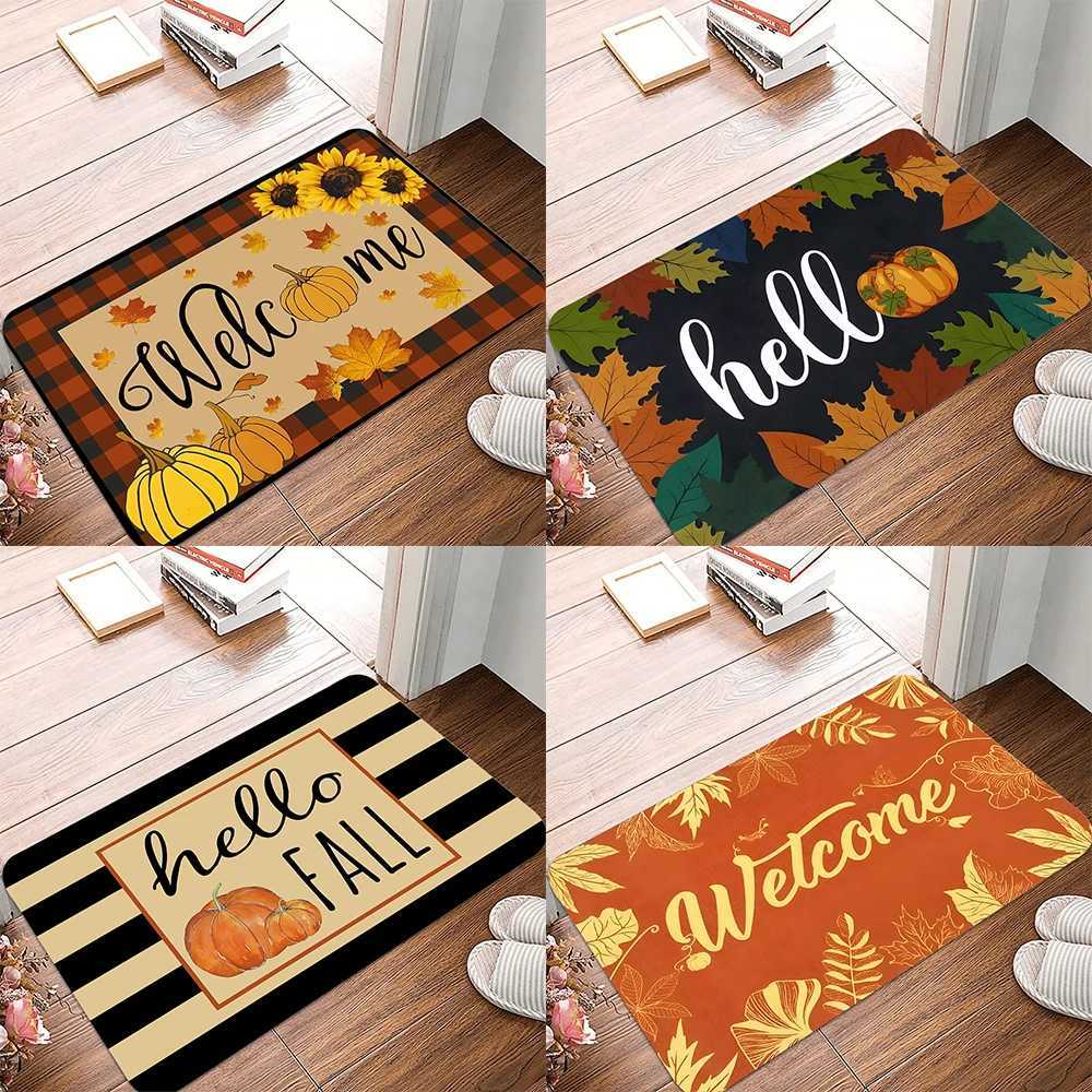 Fall Door Mat Non Slip Pumpkin Welcome Doormat for Autumn Harvest Thanksgiving Farmhouse Entrance Doormat Floor Carpet MatM251117
