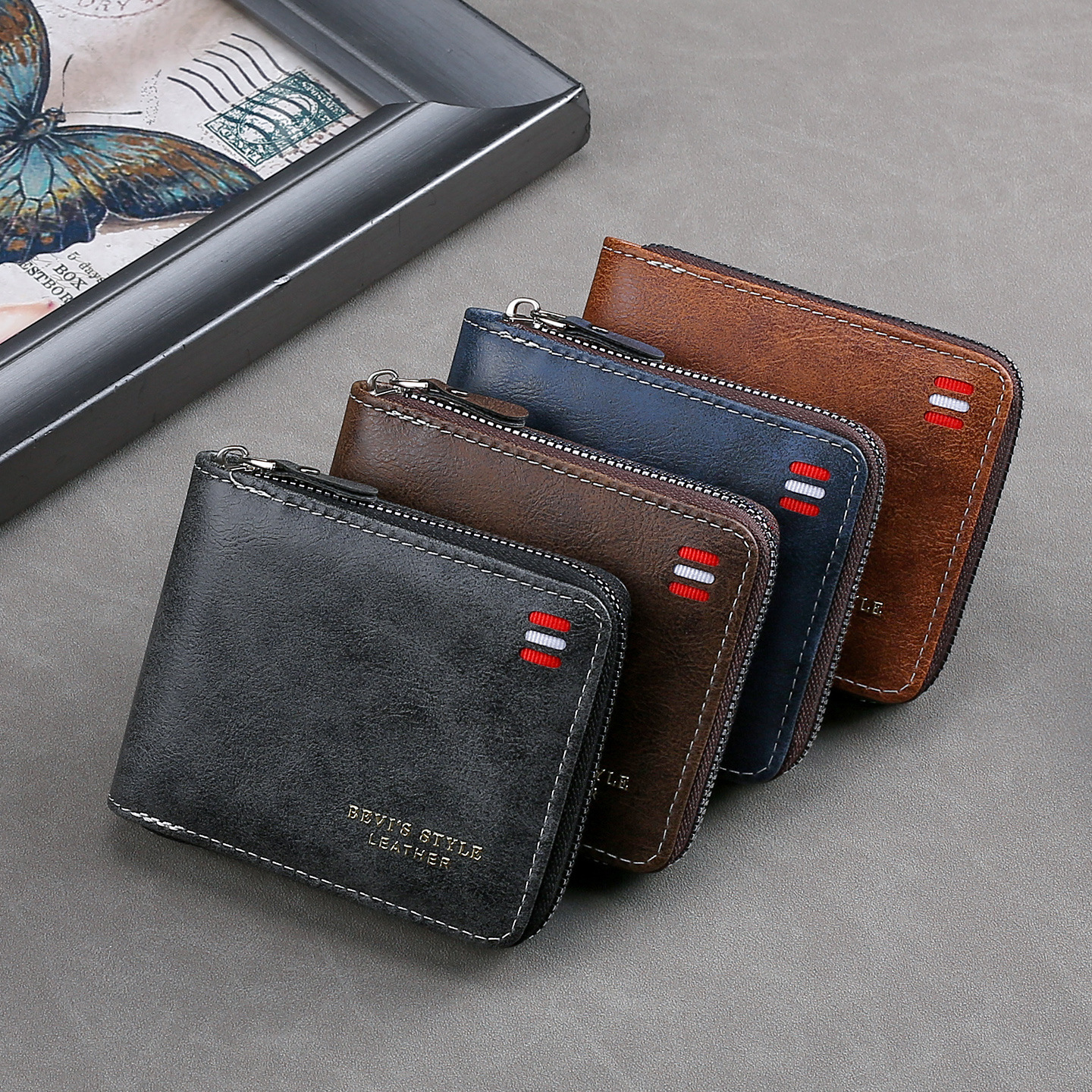 Christmas luxury gift fashionable square bag coin wallet retro zipper short classic men's handsome wallet British style designer wallet