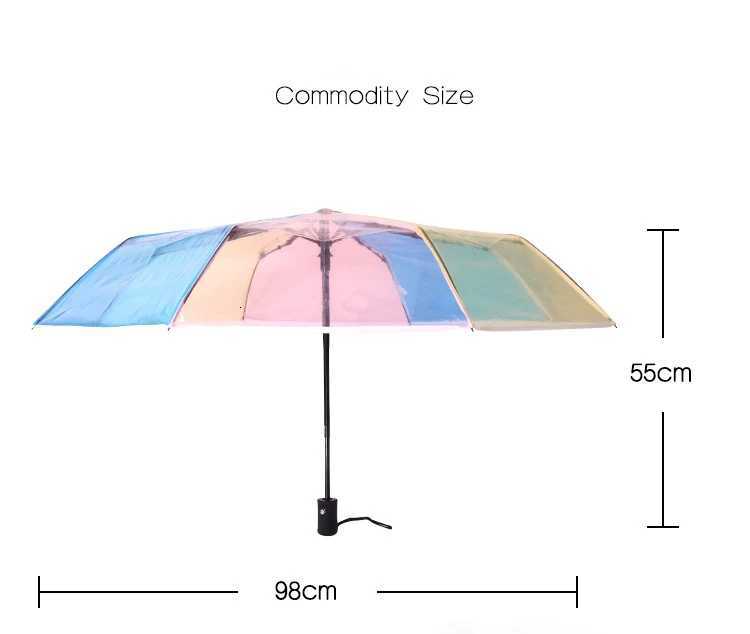 Transparent Plastic Three Fold Women Rain Umbrella Automatic Rainbow Umbrellas For Girls Outdoor Hiking Windproof Parosal C251117