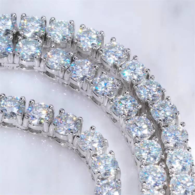 Wholesale Price Ice Out 3mm 4mm 5mm Round Moissanite Diamond Tennis 925 Sterling Silver Chainin White Gold