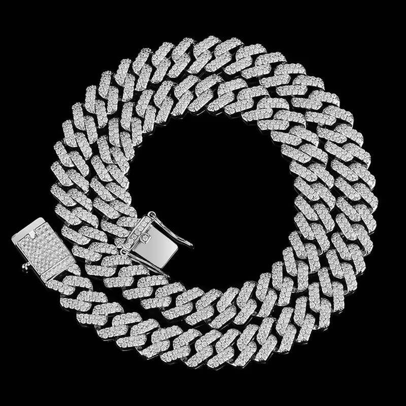 Laboratory cultivation of Moissanite Jewelry 12mm Iced Out Clasp Miami Cuban Link Chain Bling Diamond Necklace Fine Jewelry Hip Hop Style for Men Wome
