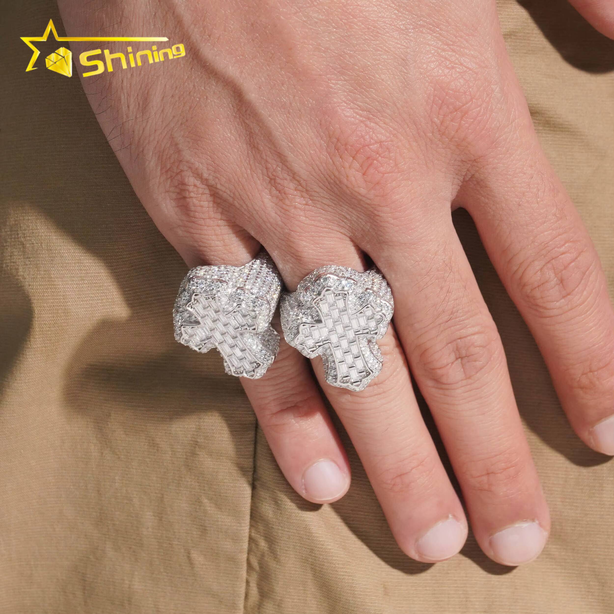 Hot Selling Moissanite Mens Ring USA Local Stock Shipping 925 Silver Baguette Moissanite Cross Ring GRA Certificated