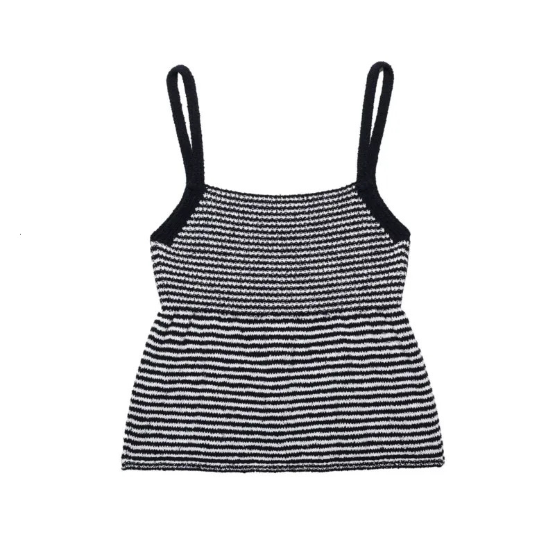 Knit Striped Peplum Top Women Sexy Backless Waistcoat Elastic Lady Tank Top Thin Shoulder Strap Female Flared Hem Tops 250417
