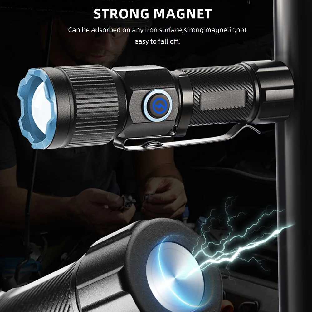 Zoom White Beam Light Long Distance Mini Flashlight Type-C Usb Rechargeable Portable Pocket Torch Home Outdoor 16340 Battery M251117